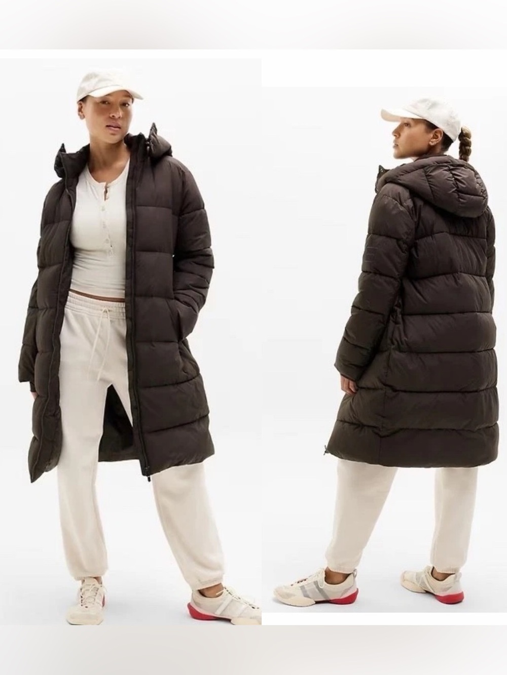 ATHLETA Stratus Puffer Parka Coat Truffle Browm XXS Fur Hood